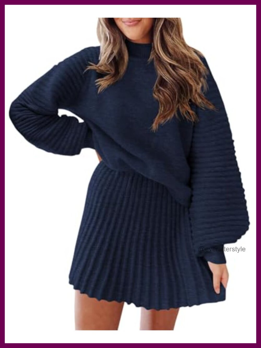 Ribbed Knit Mock Neck Sweater & Mini Skirt Two Piece Set
